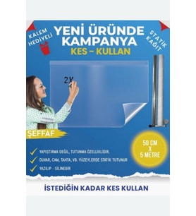 Kes Kullan Akıllı Kağıt - 5 Metre Şeffaf, Statik Tutunma Ve Kağıt Tutucu Özellikli, Yazı Tahtası