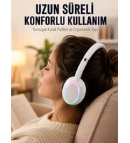 Beyaz Kablosuz Bluetooth Kulaklık Mikrofonlu Ergonomik Kulak Üstü Tasarım
