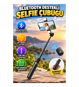 130 cm Işıklı Tripod Selfie Çubuğu – Bluetooth Uzaktan Kumandalı, Katlanabilir