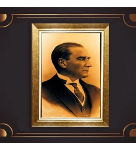 Özel Seri Paspartulu Çerçeveli Atatürk Tablo l44 (Gold)
