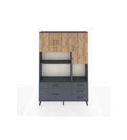 Arges Dolap 8 Raflı 5 Çekmeceli 3 Kapaklı 132x30x195 Antrasit-Çam/Antrasit