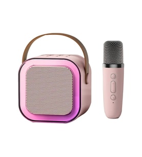 Pembe Kablosuz Mikrofonlu Taşınabilir Bluetooth Hoparlör, K12 Mini Karaoke Sistemi, Ev Ve Açık Hava Kullanımı İçin Pembe
