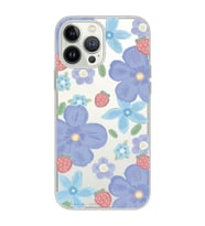 Iphone 15 Pro Uyumlu Çiçek ve Çilek Desenli Şeffaf Telefon Kılıfı
