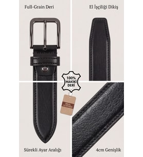 LeatherBelt - %100 Hakiki Deri Dikiş Detaylı Erkek Kemer 4 cm En