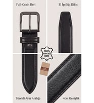 LeatherBelt - %100 Hakiki Deri Dikiş Detaylı Erkek Kemer 4 cm En