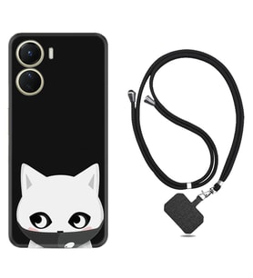 Vivo Y16 Kılıf Silikon Boyun Askılı İpli Desenli Silikon Pandemi Cat 1729
