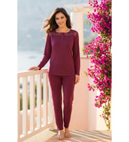 Kadın Dantelli Bambu Viskon Uzun Kollu Mevsimlik Soft Örme Pijama Takımı Bordo