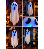 Halloween LED Işıklı Asma Hayalet Süs 47 cm Beyaz Mavi Işıklı Cadılar Bayramı Parti ve Ev Dekoru