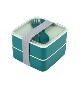 Double Kare İki Katlı Lunch Box Beslenme Saklama Kutusu - Yeşil