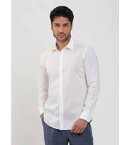Beyaz Erkek Slim Fit Düz Klasik Yaka Uzun Kol Gömlek