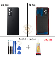 One Plus Vida Seti + Yapıştırıcı One Plus 9 Siyah Yapıştırıcı B-7000 Yapıştırıcı Vida Seti Arka Kapak Arka Cam Batarya Kapağı Lazer Kesim Kapak Pil Kapağı Back Cover