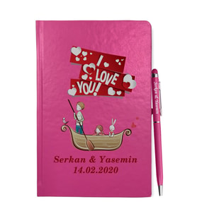 Sevgililer Gününe Özel Pembe Defter Kalem & Hediye Seti 8