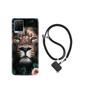 Vivo Y21s Kılıf Desenli Silikon Boyun Askılı Leon Flowers 1333