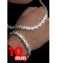Erkek Gümüş Kolye Bileklik Set - 10mm Euro Kral Zincir Parlak Model Erkek Set