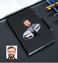 Kişiye Özel Polis Tasarımlı Karikatürlü Siyah Defter Kalem Seti 118