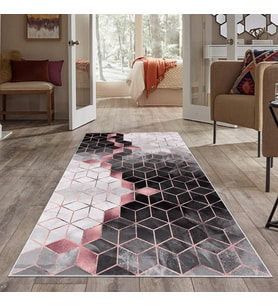 Pembe Çizgi Renk Geçiş Petek Desen Yıkanabilir Kaymaz Taban Leke Tutmaz Modern Salon Halısı ve Yolluk