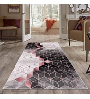 Pembe Çizgi Renk Geçiş Petek Desen Yıkanabilir Kaymaz Taban Leke Tutmaz Modern Salon Halısı ve Yolluk