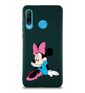 Huawei P30 Lite Soft Premier Kapak Minnie Mouse-E Tasarımlı Silikon Kılıf - Yeşil (Şeffaf)