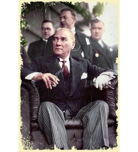 Atatürk Dekoratif Retro Mdf Tablo ( Çerçeve Görünümlü )