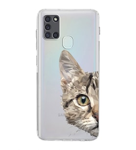 Samsung Galaxy A21s  Kamera Korumalı  Kapak Catface Tasarımlı  Şeffaf Kılıf