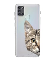 Samsung Galaxy A21s  Kamera Korumalı  Kapak Catface Tasarımlı  Şeffaf Kılıf