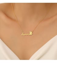 Kişiye Özel 925 Ayar Gümüş Minimal Kedi Figürlü İsim Kolye (Gold)