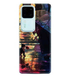 Vivo V30 Kılıf Silikon Desen Özel Seri Kız ve Kedi 1762