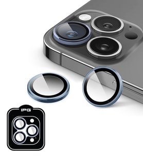 iPhone 14 Pro / Pro Max için IPG ProLENS Kamera Lens Koruyucu Alüminyum CD Çerçeveli, Kırılmaz Cam (Açık Mavi)