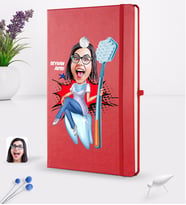 BK Gift Kişiye Özel Kadın Diş Hekimi Karikatürlü Kırmızı Termo Deri Defter 16x24cm Model 3