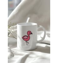 Sevimli Flamingo Figürlü 330ml Baskılı Beyaz Seramik Kupa Bardak