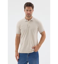 Bej Polo Yaka Pike Kısa Kol Slim Fit %100 Pamuk Tişört 1011260171