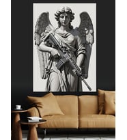 Silahlı Melek Heykeli Sanat Dekoratif Kanvas - Mdf Ahşap Tablo