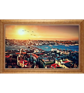 Çerçeveli Paspartulu Manzara Tablo bm1835 (Gold)