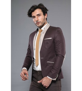 Single Button Collar Garni Tippet Brown Jacket-Wessi (Krem)