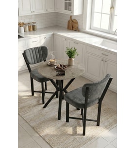 Mutfak Masası 70 Çap 2 Sandalyeli Traverten Görünümlü Balkon Bahçe Cafe Masa Seti Elma 9847 Antrasit