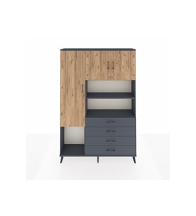 Arges Dolap 7 Raflı 4 Çekmeceli 3 Kapaklı 132x30x195 Antrasit-Çam/Antrasit