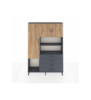 Arges Dolap 7 Raflı 4 Çekmeceli 3 Kapaklı 132x30x195 Antrasit-Çam/Antrasit