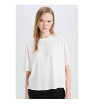 Defacto Kısa Kol Kırık Beyaz Kadın T-Shirt E0291AX/WT32