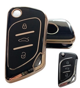 Cadillac Tipli KD Keydiy NB30 Uyumlu Kumanda Anahtar Kılıfı Oto Anahtarlık Siyah Gold