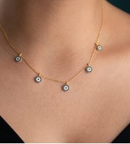 925 Ayar Gümüş Gold Kaplama Nazar Şans Kolye (Mavi)