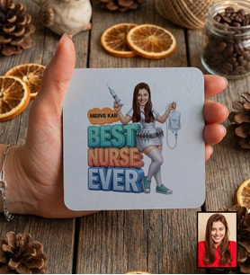 Kişiye Özel Karikatürlü Hemşire Best Nurse Ever Bardak Altlığı Tıp Bayramı Hediyesi