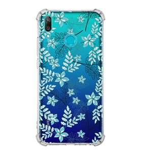 Huawei Y9 2019  Köşe Korumalı Antişok Kapak Floral Su Yeşili Tasarımlı Şeffaf  Kılıf