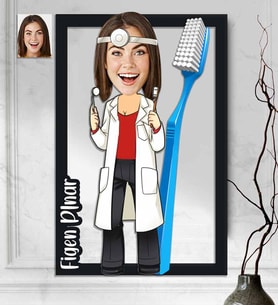 Kişiye Özel 3D  Ahşap Tablo Dişci Doktor Kadın 30x40 -1
