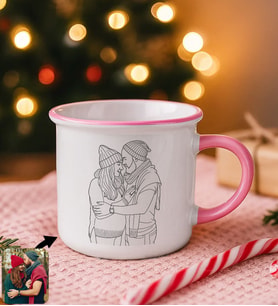 BK Gift Kişiye Özel Line Art Çizimli Pembe Emaye Kupa Bardak -1, Arkadaşa Hediye, Sevgiliye Hediye