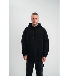 Double Oversize Kapşonlu Nakışlı SweatShirt - Siyah