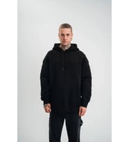 Double Oversize Kapşonlu Nakışlı SweatShirt - Siyah