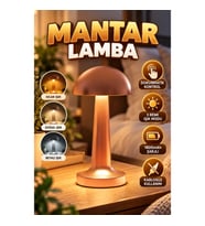Bronz Mantar Masa Lambası – 3 Renk Dokunmatik LED, 1800mAh Şarjlı ve Kablosuz