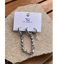 YSX Jewelry Gümüş Taşlı Zincir Üçlü Küpe Seti