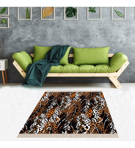 Leopar Desenli Dijital Baskı Yıkanabilir Kaymaz Taban Modern Salon Halısı ve Yolluk Tüylü Leopar (Kahverengi)