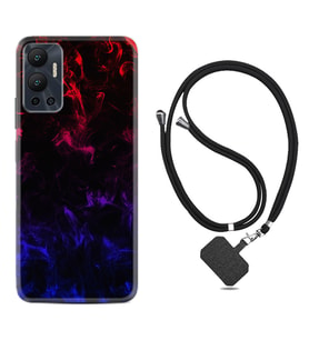 Infınix Hot 12 Kılıf Silikon Boyun Askılı İpli Desenli Silikon Blue Red Fire 1637